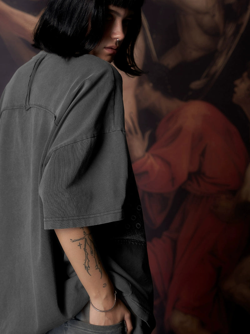 Imdelusion Cross 3D Imitation Leather Printing Tee