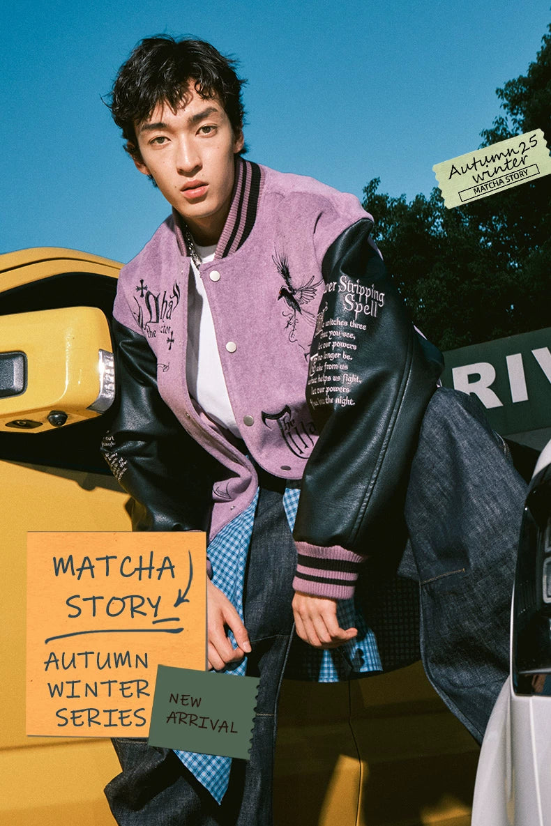 MATCHA STORY Embroidered Baseball Jacket