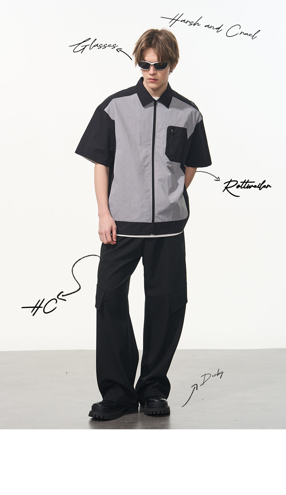 Harshandcruel Outdoor Contrast Splicing Deconstruction Short Sleeve Zipper Shirt