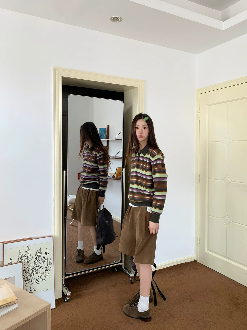 KANO Striped POLO Neck Long Sleeve Knit