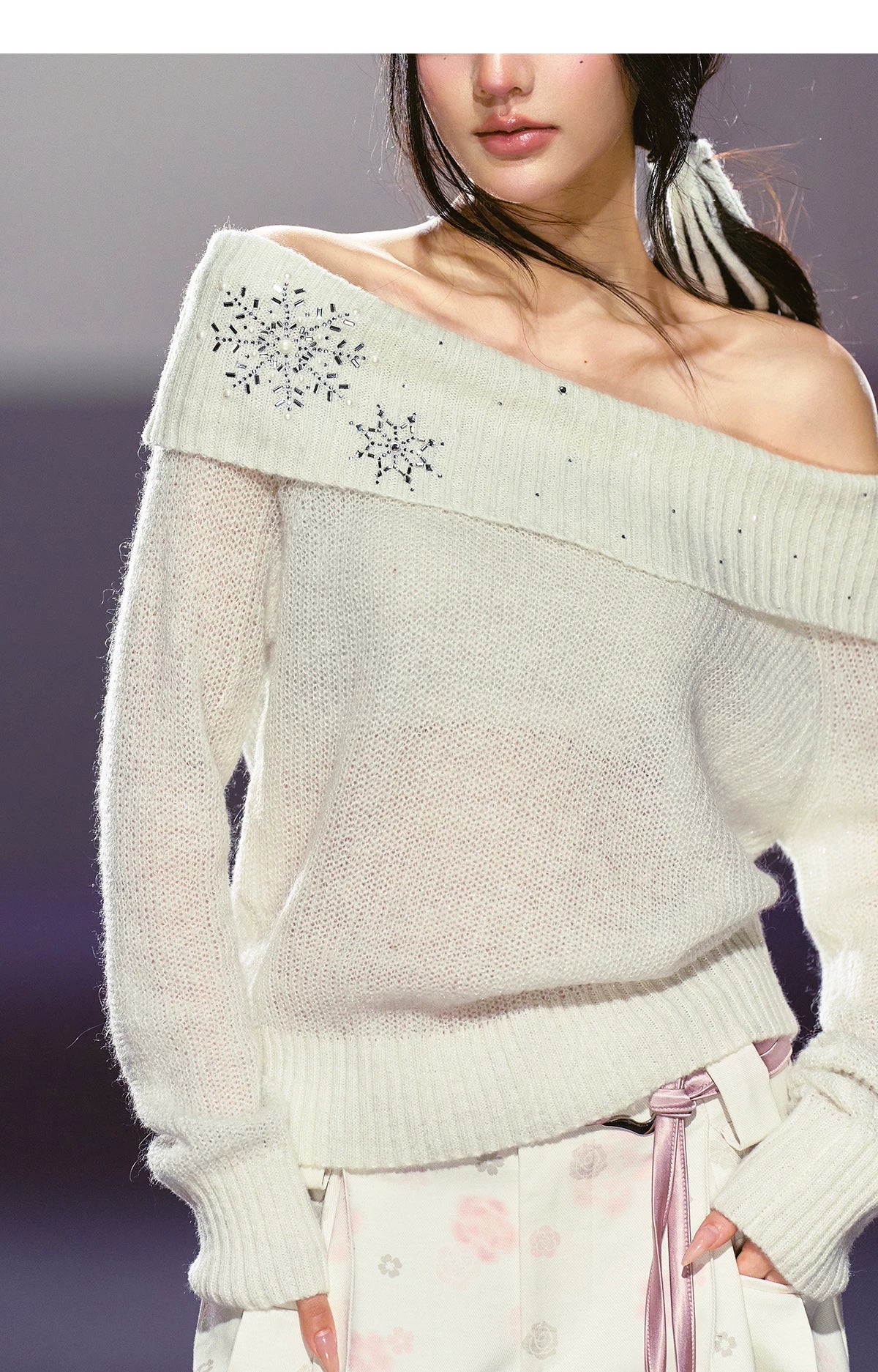 AGAM Hot Diamond Lazy Shoulder Knitted Sweater