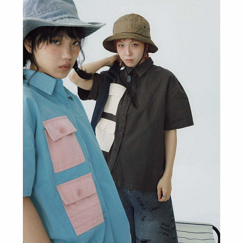 STILLYOU Tooling Contrasting Pocket Short-sleeved Shirt
