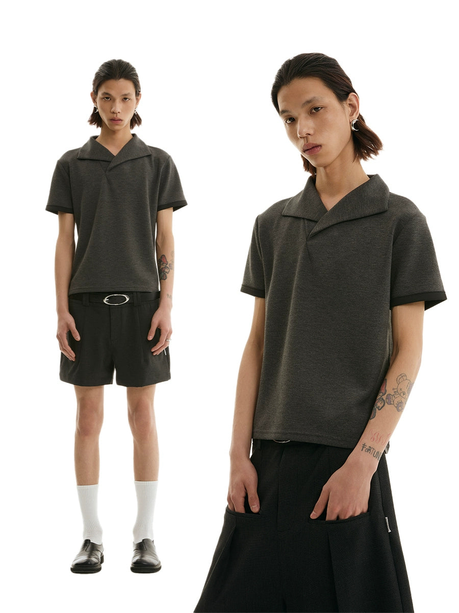 FUNKYFUN Minimalist and Fashionable Design Sense Front Shoulder Short Sleeve Tee
