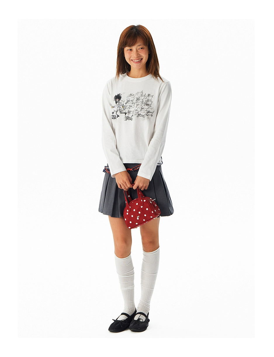 CryingCenter Kitten Relay Hand Painted Front Shoulder Slim Long Sleeve