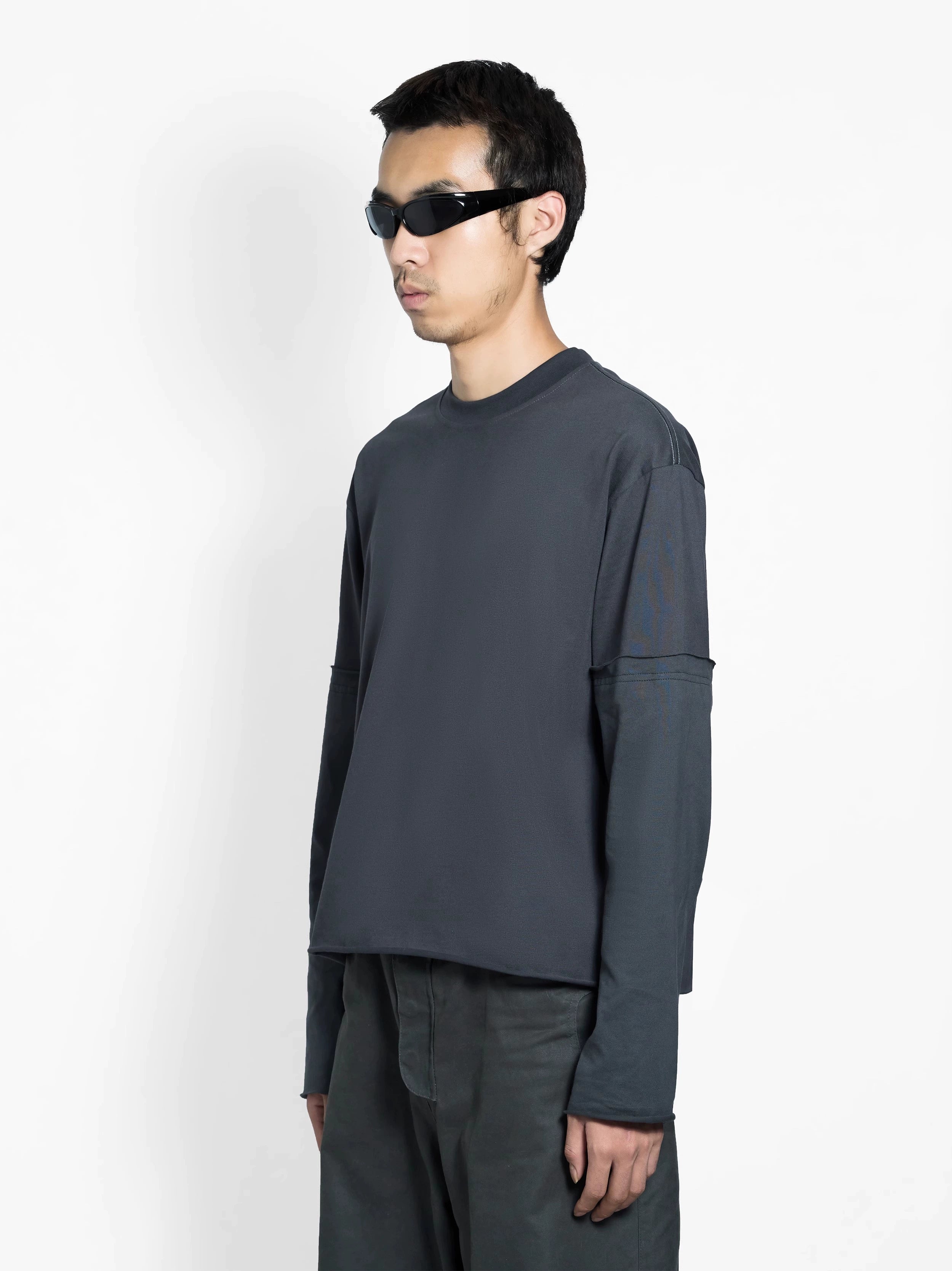 ETHEREAL PRODUCTION Short and Wide Loose Mouth Tailoring Crimping Bottom Splicing Long Sleeve