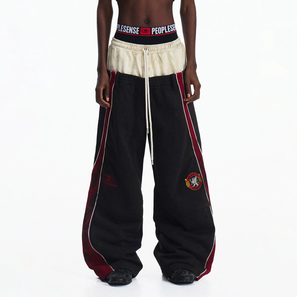 PEOPLESENSE Contrast Color Old Embroidered Printed Wide-leg Pants Casual Pants