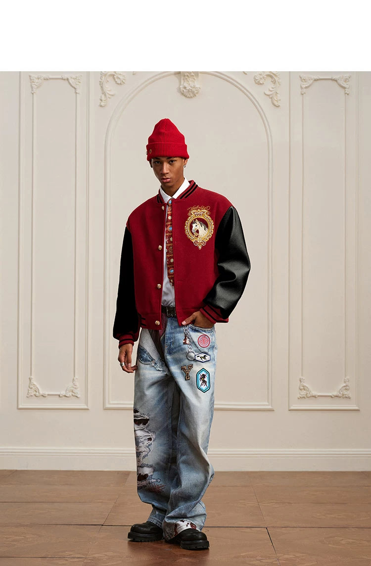 YADcrew Year of The Horse Limited Gold Thread Embroidered Baseball Jacket