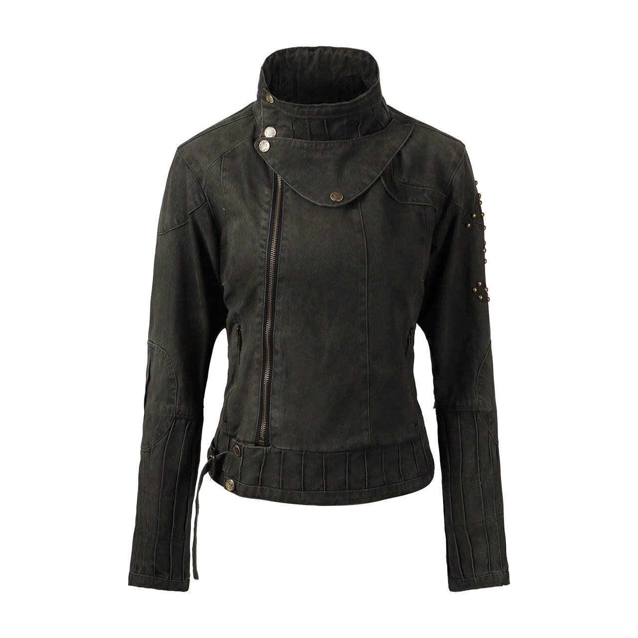 NOMANIAI Old Embroidered Bronze Rivet Short Denim Jacket