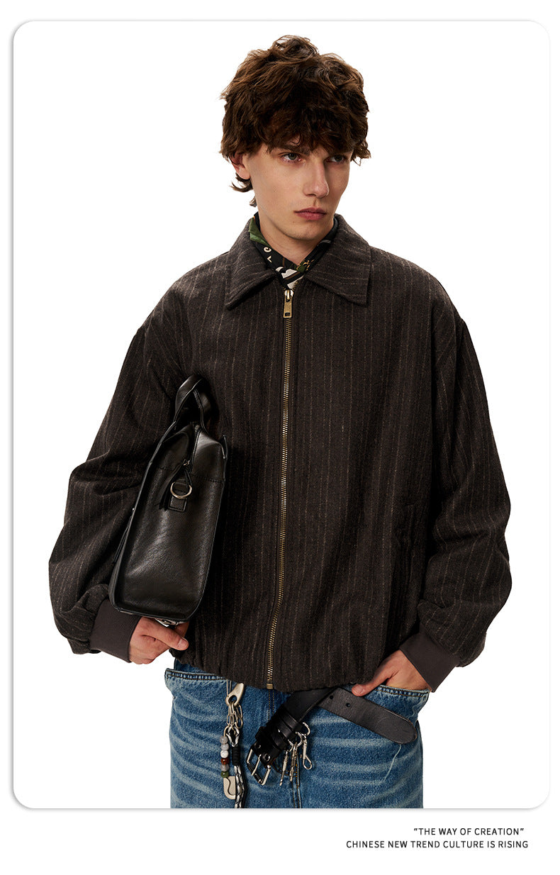 11KN Vintage Striped Short Wide Letter Embroidered Jacket