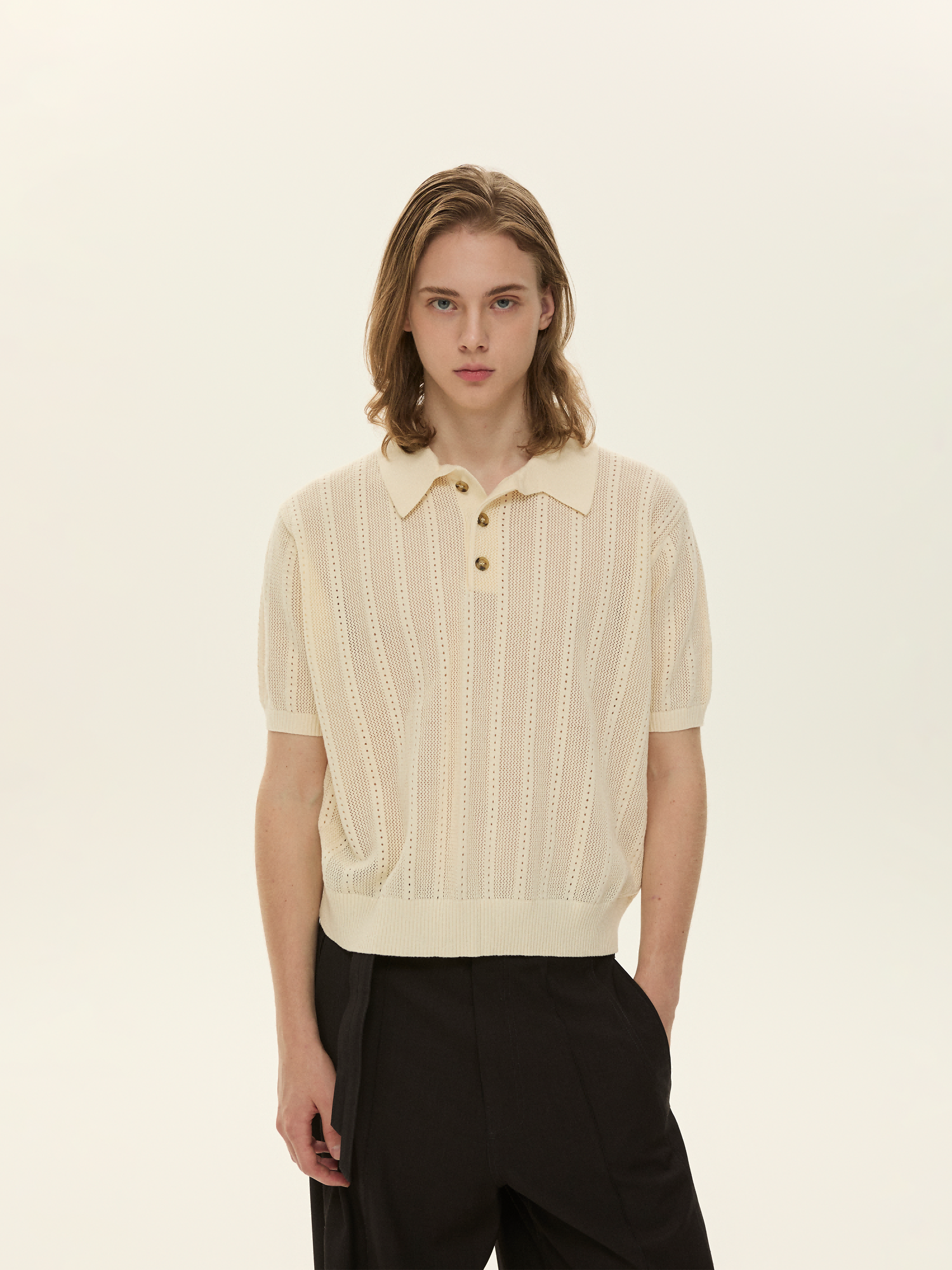 Set for life retro jacquard texture wide polo t-shirt