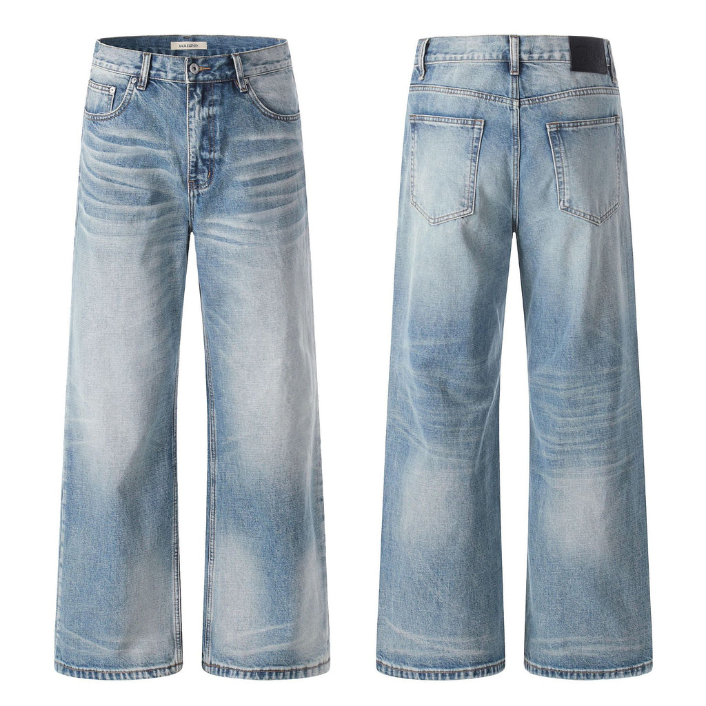 11KN Loose Cat Whisker Textured Straight Jeans