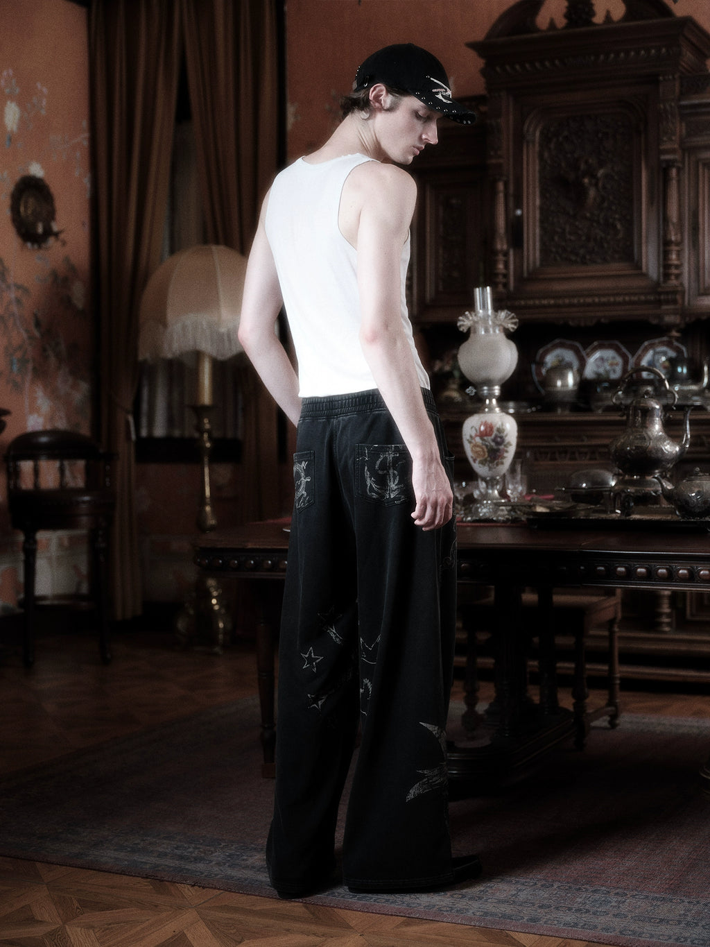 WANNA LAB Graffiti Hand-painted Old Straight Sweatpants