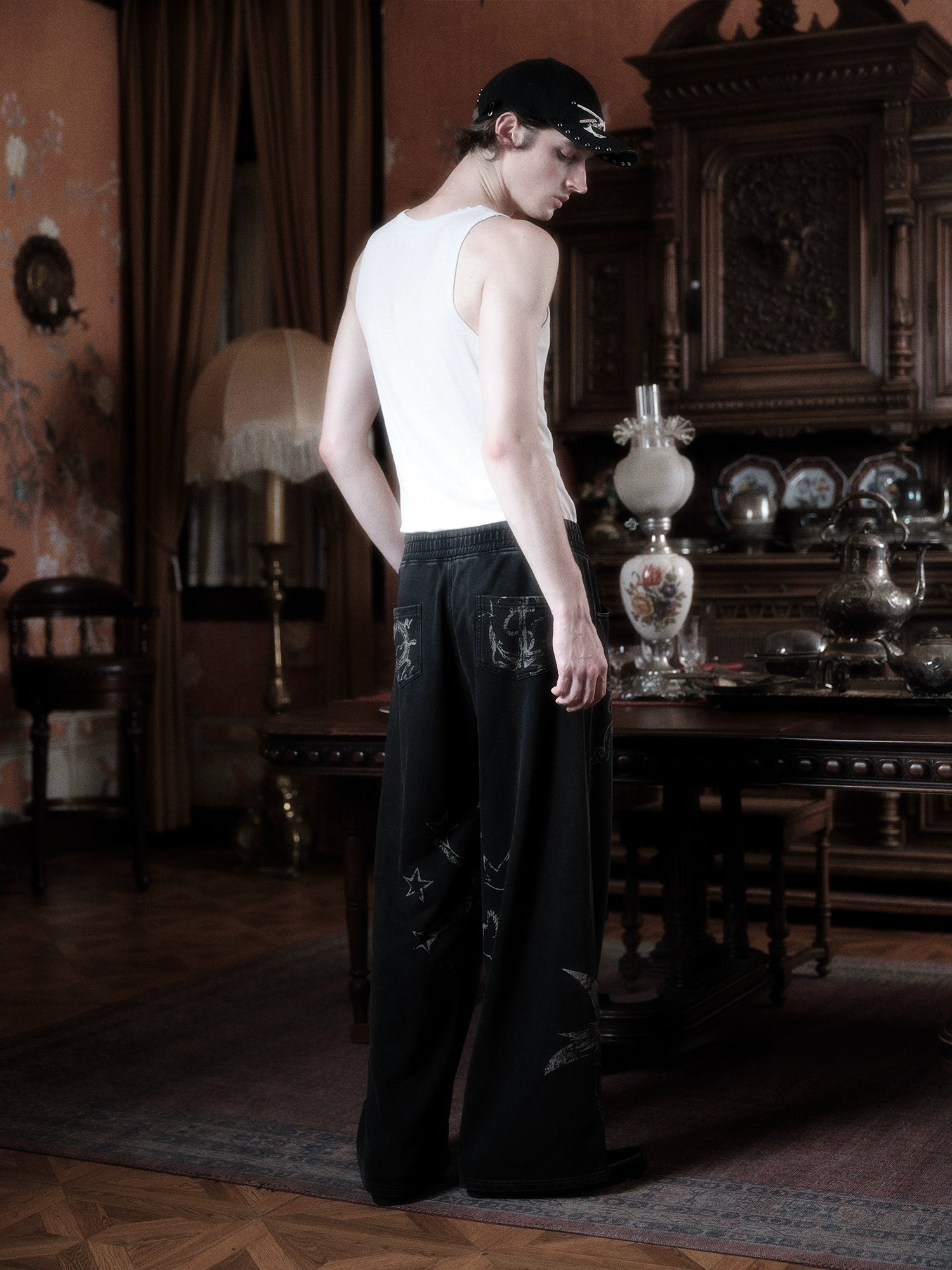 WANNA LAB Graffiti Hand-painted Old Straight Sweatpants