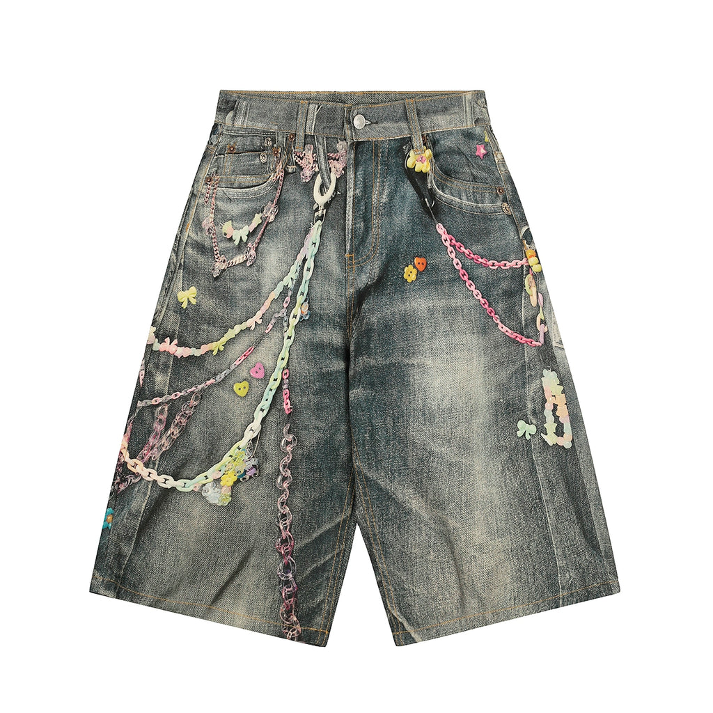 MMBBT Graffiti Print Washed Cropped Jeans