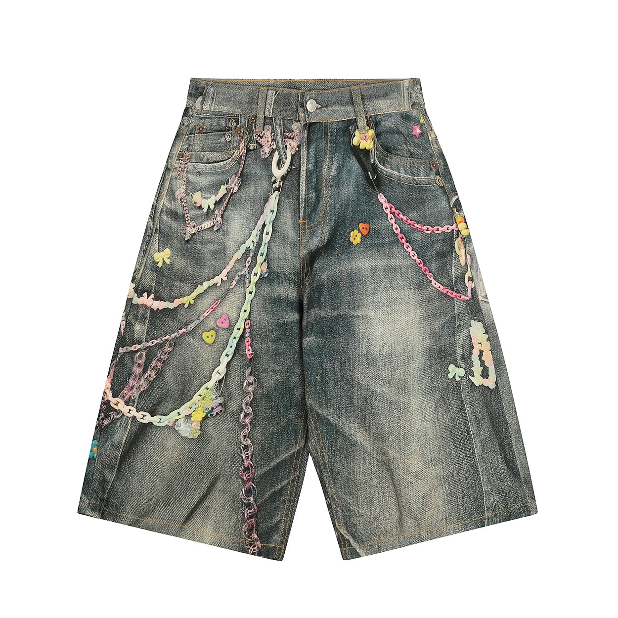 MMBBT Graffiti Print Washed Cropped Jeans