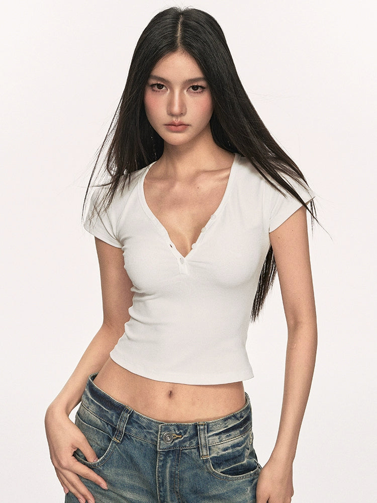 Anna Aneae V-neck Henry Neck Narrow Shoulder Tee