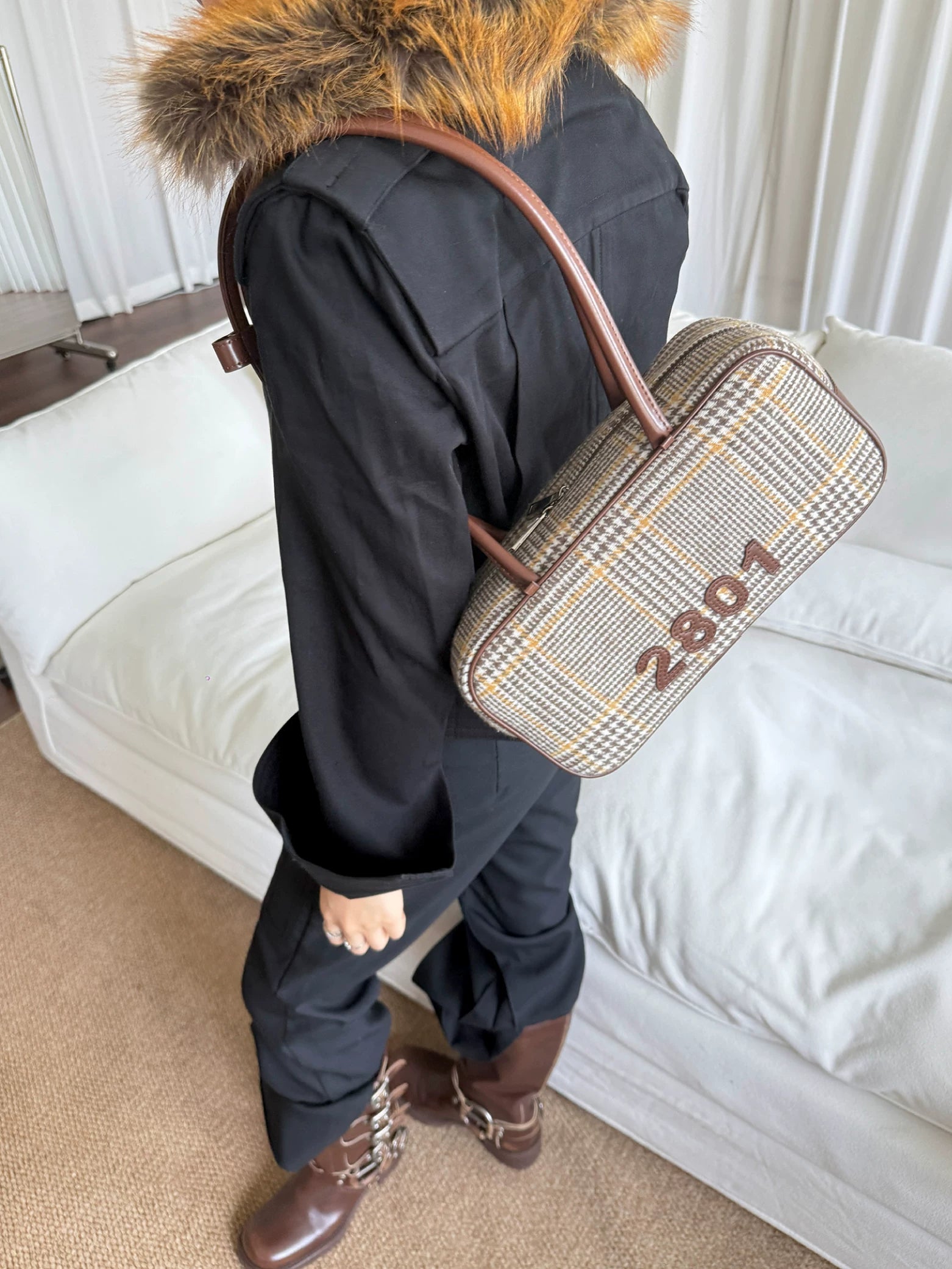 2801Project Plaid Suede Shoulder Bag
