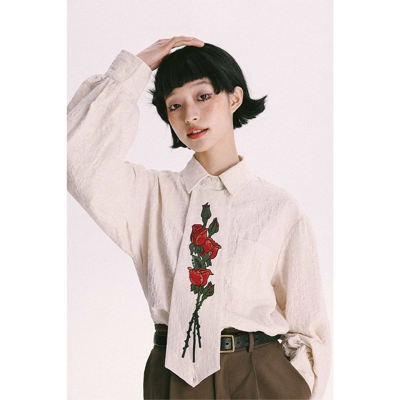 YEDM] Rose Embroidered Vintage Shirt