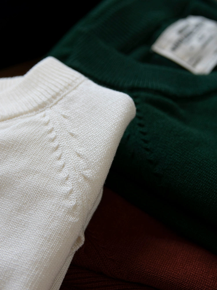 PrintAce Vintage Knitted Small V Henry Collar Shoulder Long Sleeve