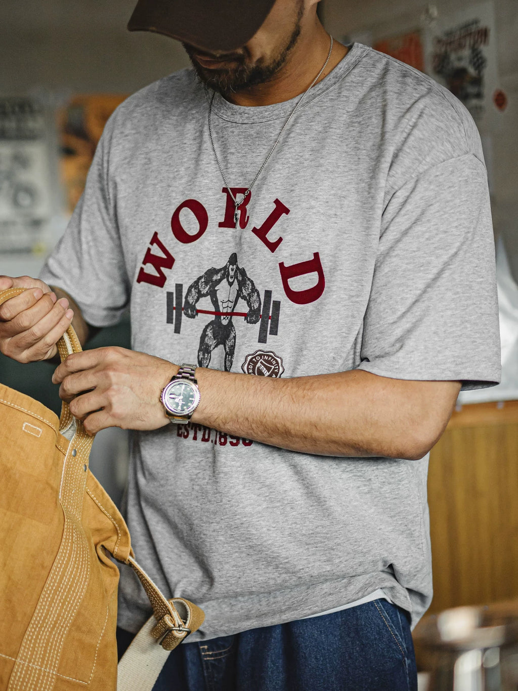 Maden Vintage Flocking Print Casual Tee