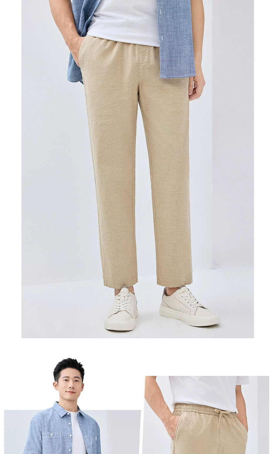 Giordano Breathable Cotton and Linen Casual Thin Nine-Point Pants