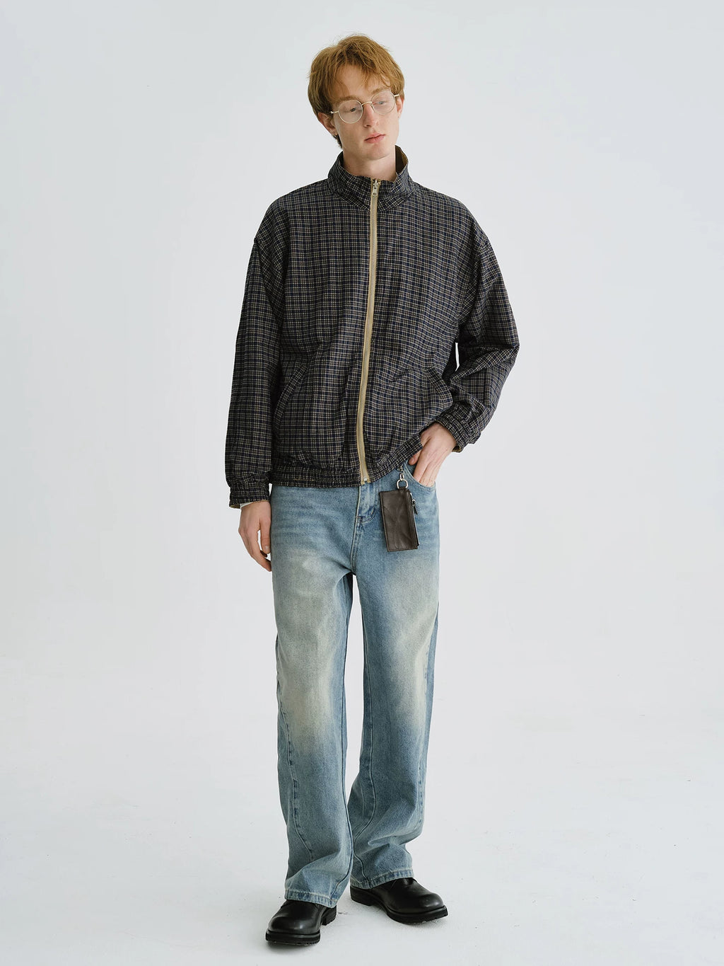 LIVINGTOWN Vintage Stand Collar Versatile Reversible Plaid Jacket