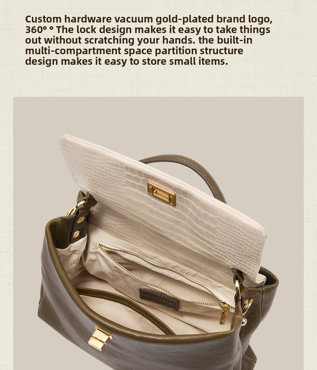 AVALEA Cowhide Color Matching Shoulder Bag
