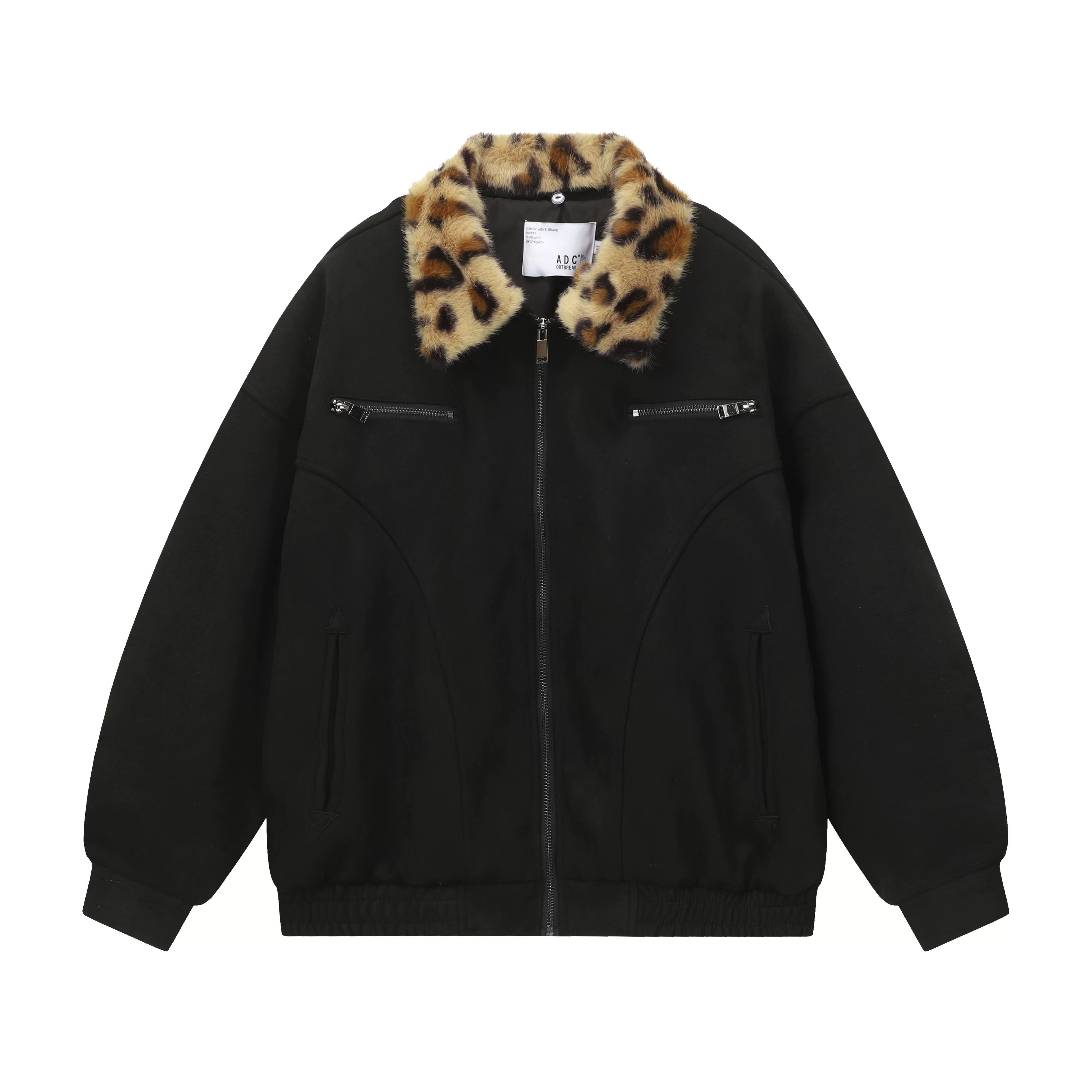 Zuocisankon Vintage Short Detachable Leopard Collar Jacket