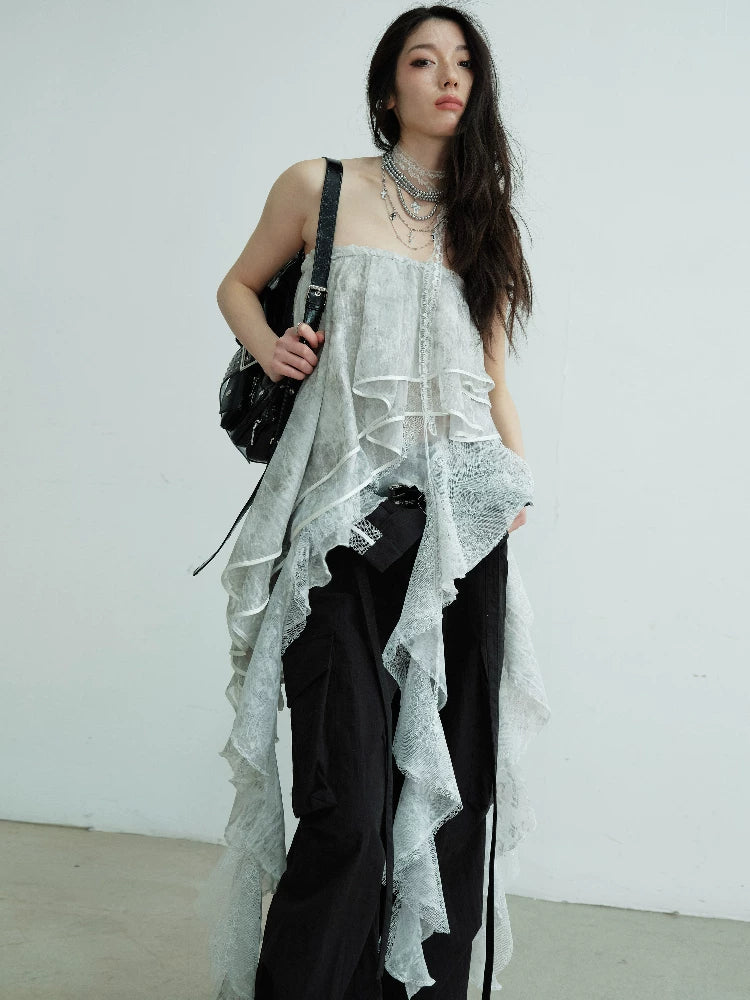 JNYLON Tulle Irregular Two Wear Tube Top Skirt
