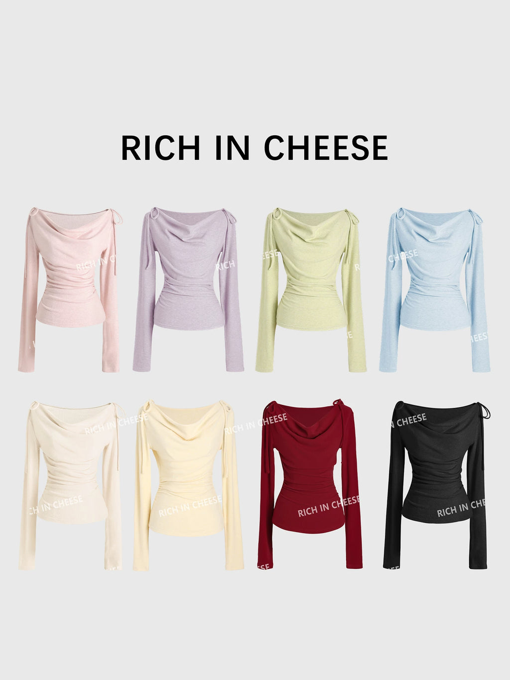 RICH IN CHEESE Pure Desire Swing Neck Knitted Waist Pleated Long Sleeves