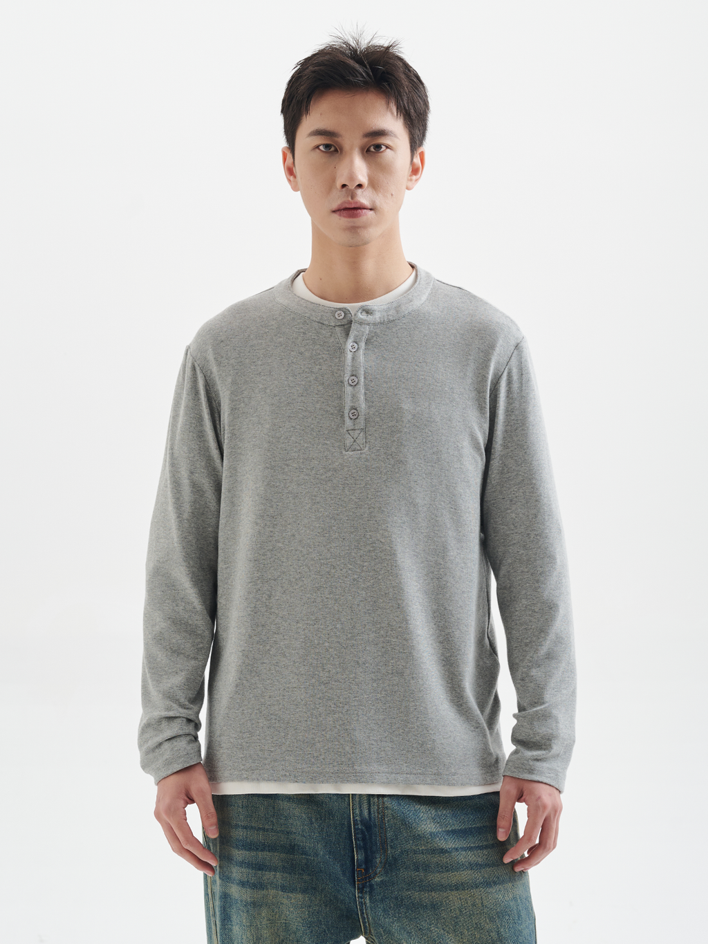 BUTTBILL 24AW Japanese Henry Neck 5% Merino Blended Long Sleeve Tee