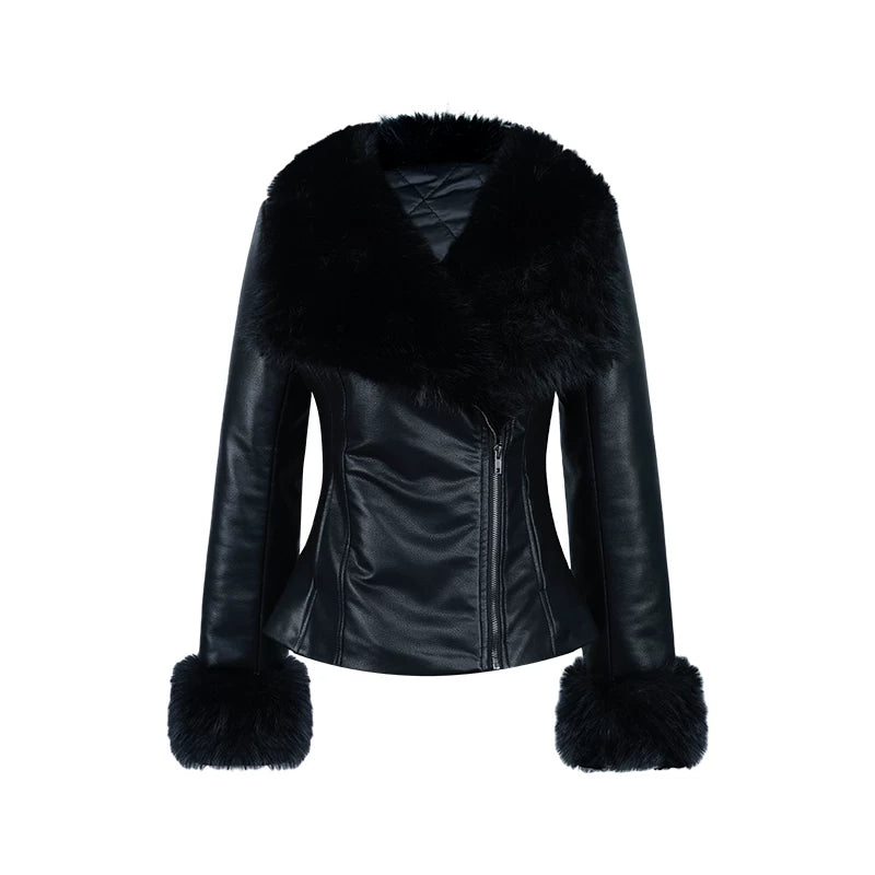 Audwyn Retro Pu Leather Lapel Eco-friendly Fur Coat