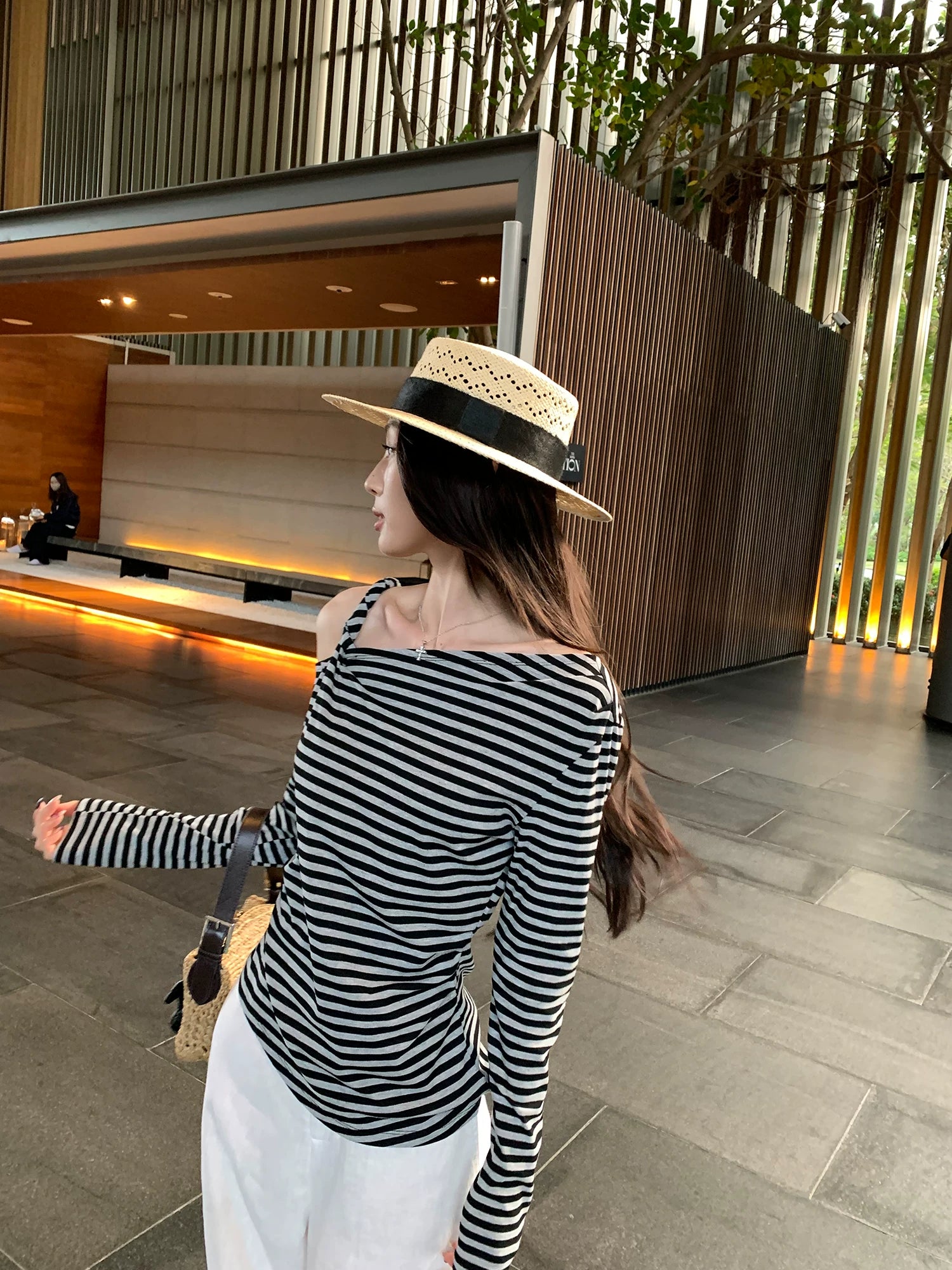 Pusumede Casual Versatile Slash Shoulder Knitted Long Sleeve