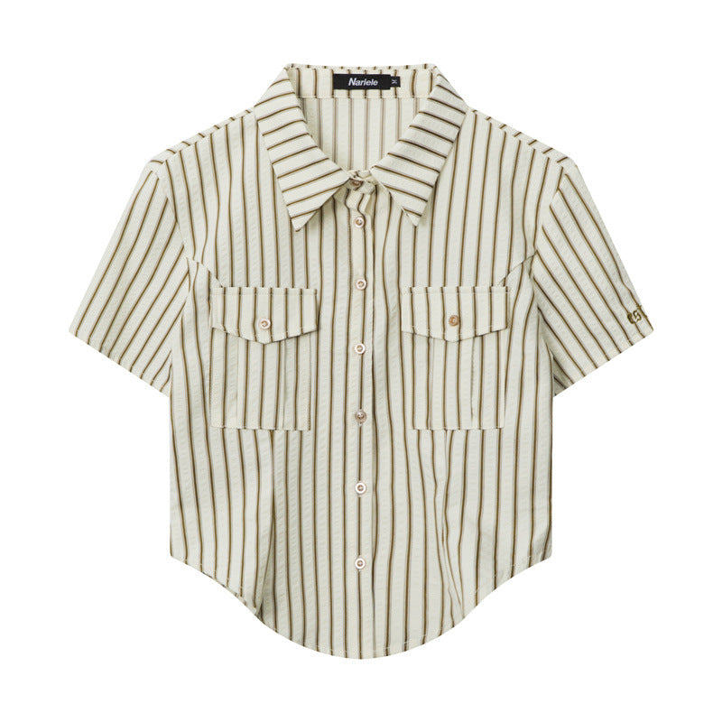 Nariele Striped POLO Neck Slim-Fit Short Shirt