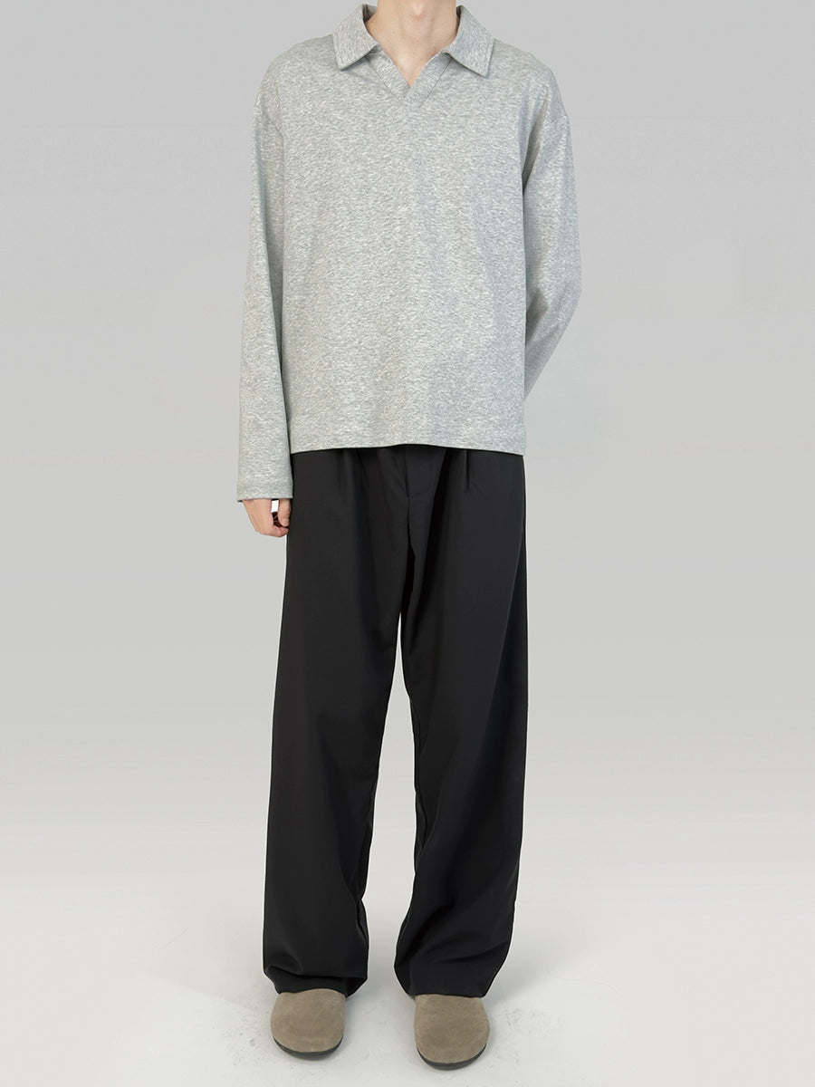 PLUS NO LOGO Casual Seagull Neck Long-sleeved Polo Shirt