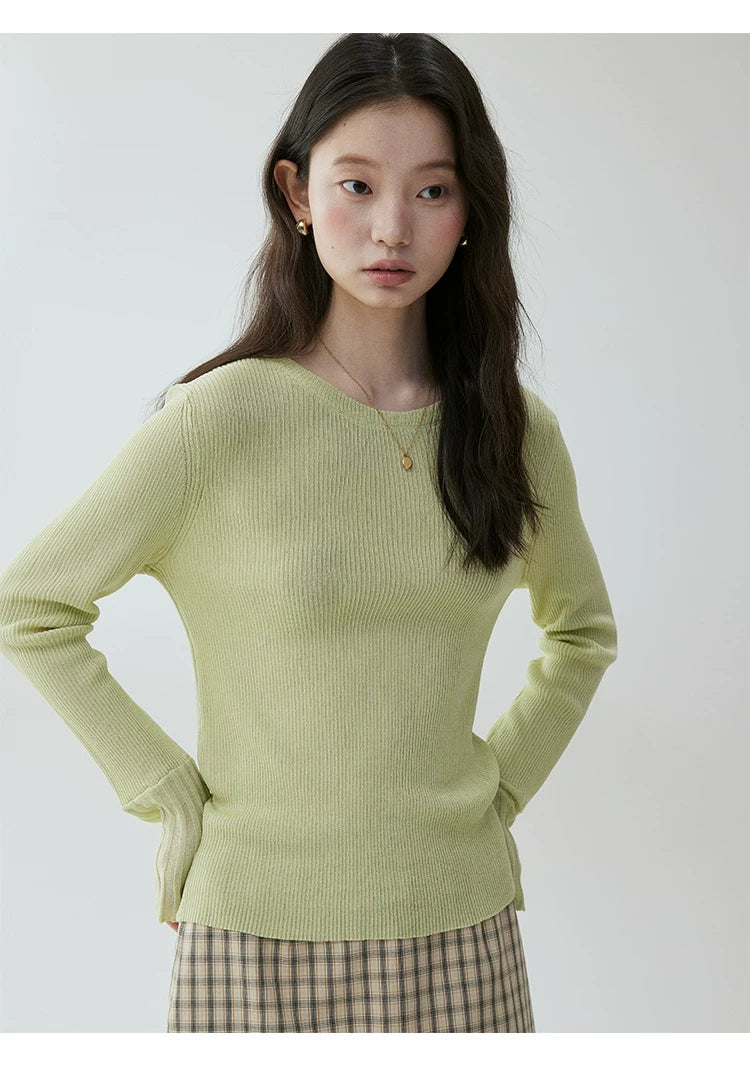 VOOE Round Neck Simple Casual Knitted Long Sleeves