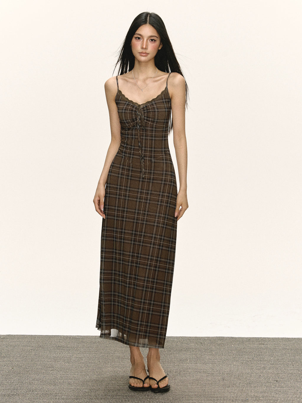 Ariseism Slim Fit Suspender Plaid Skirt