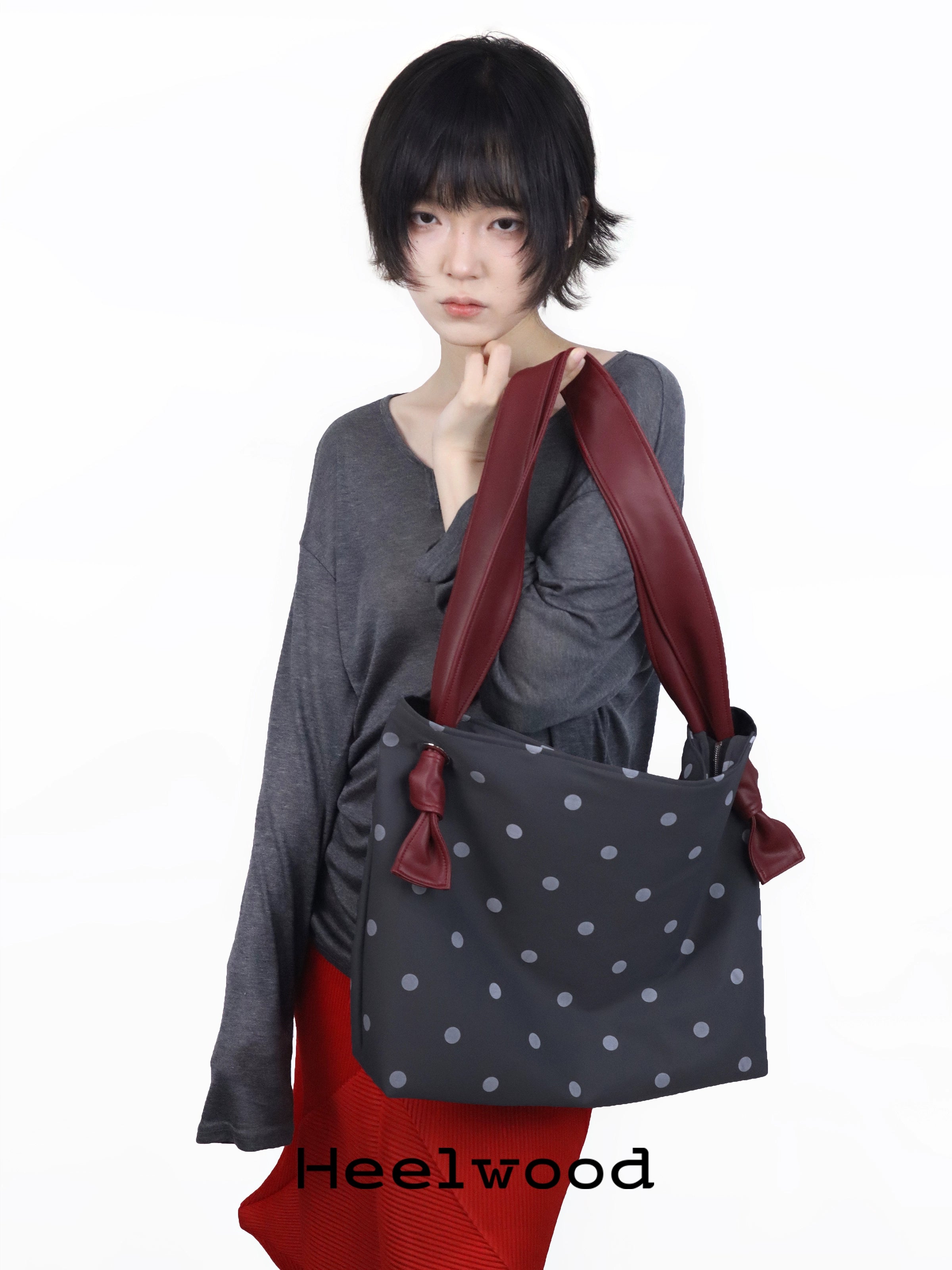 Heelwood Contrast Polka Dot Shoulder Tote Bag