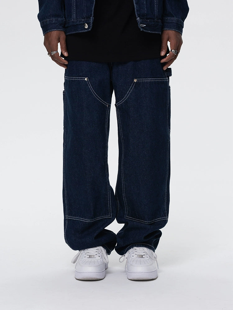 UNTILWERICH Splicing Tooling Straight Loose Jeans