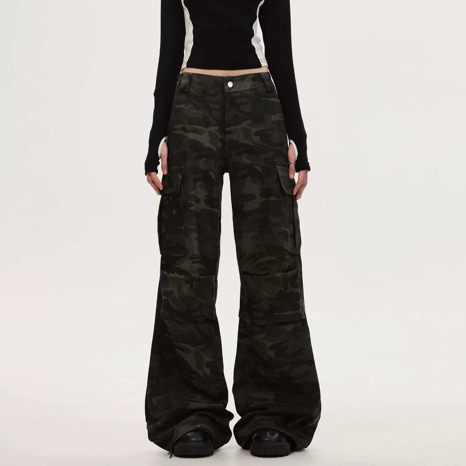 0123Start Straight Tube Micro-pull Camouflage Overalls