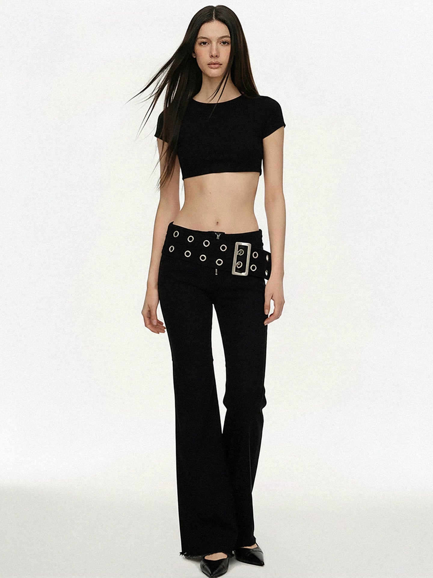 FUNOFF Belt Zipper Low-rise Jeans