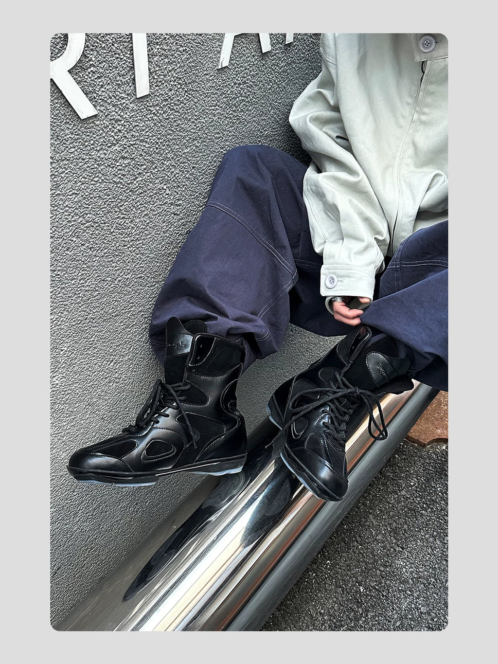 HANQIAORJI Splicing High-top Black Boxing Boots