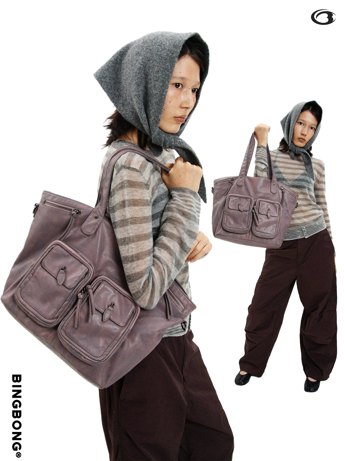 BINGBONG Multi-pocket Retro Large-capacity Tote Bag