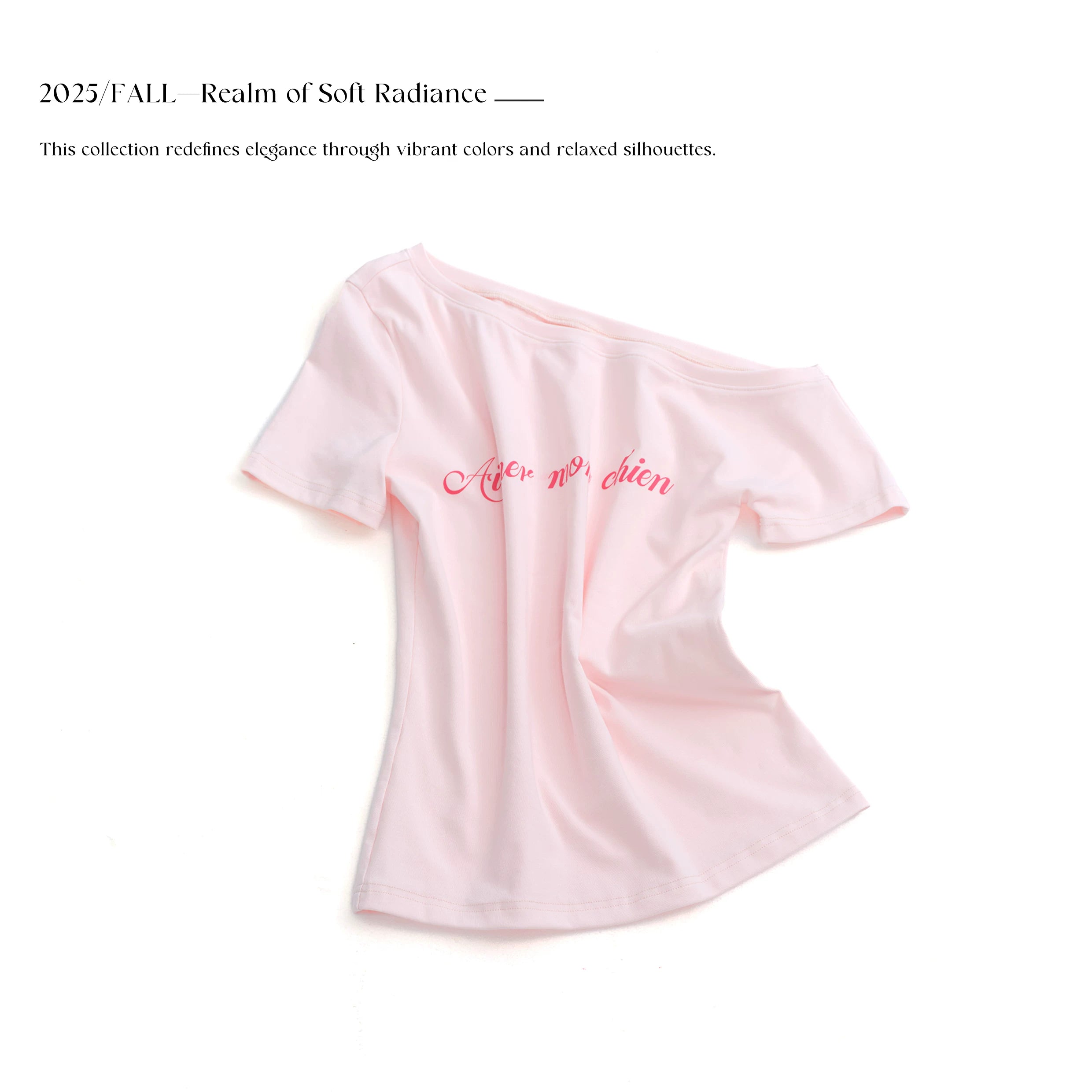 LINY LIBERTY Asymmetrical Slanted Shoulder Printed Slim Tee