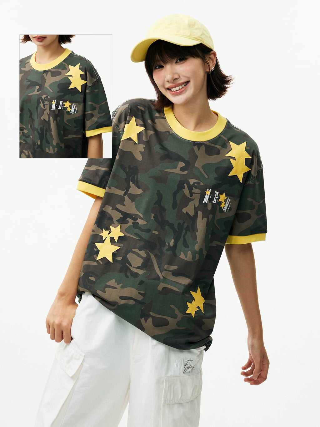 MEDM Camouflage Stars Lazy Embroidery Loose Tee