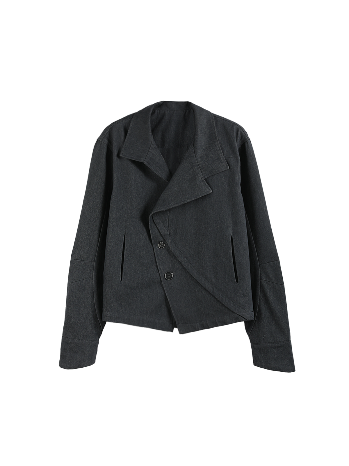 BEVAN UP Slanted Lapel Cut Short Silhouette Denim Jacket