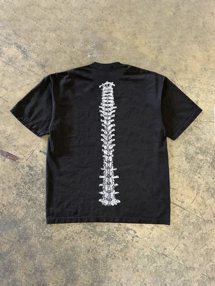 UPUPXIA Retro Skeleton Print Loose Tee
