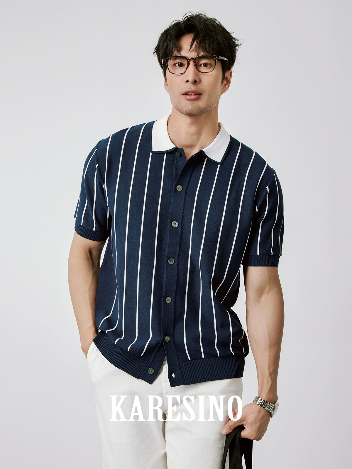 KARESINO Casual Striped Ice Silk Knitted Sweater