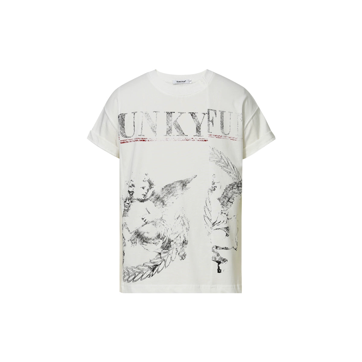 FUNKYFUN Cupid Old Printing Irregular Splicing Tee