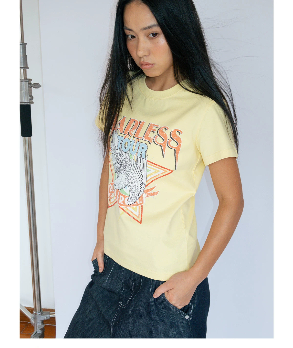 FUNKYFUN Do Old Rock Print Front Shoulder Tee